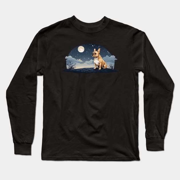 Moon Gazing French Bulldog Long Sleeve T-Shirt by CandyApparel